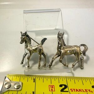 Pair 1960’s Vintage Beau Sterling Silver Horse Brooch Pins Unusual  Left Facing